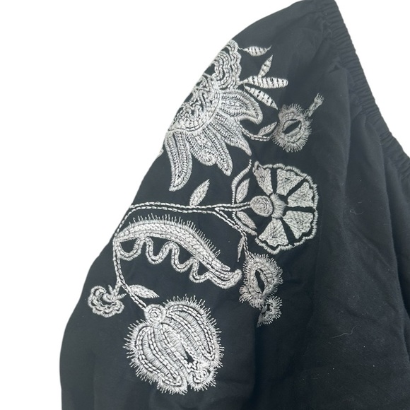 Knox Rose Womens SZ M Boho Black 3/4 Embroidered Puff Sleeve Ruffle Dress Summer - Picture 6 of 15